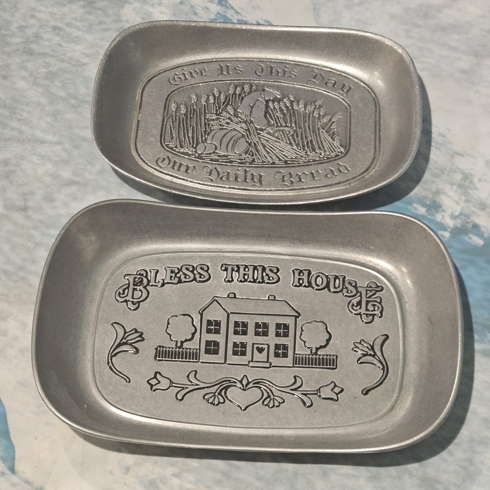 Wilton Armetale Bread Serving Trays Lot of 2 Bless This House Daily Bread